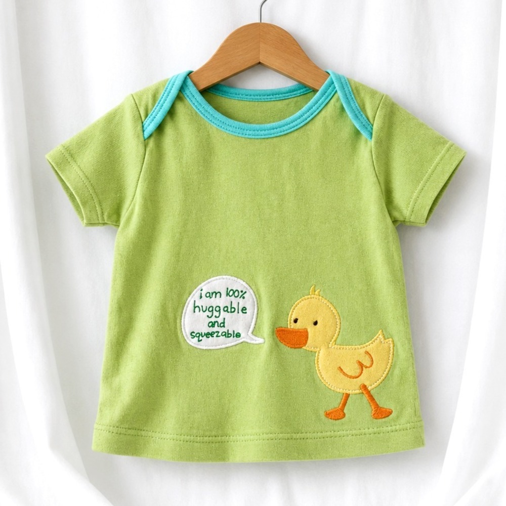 Vintage Carters Baby Duck Shirt NB Top Green Short Sleeve Cotton Y2K Embroidered